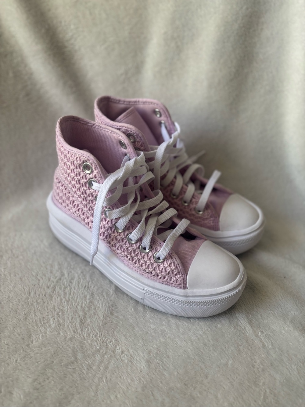Converse Kids Pink Crochet High-Top Platform Sneakers 4